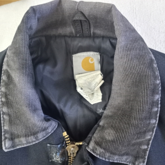 Carhartt Thrashed Artic Quilted Lined Black Canvas Brown Corduroy Collar Jacket - Picture 12 of 13